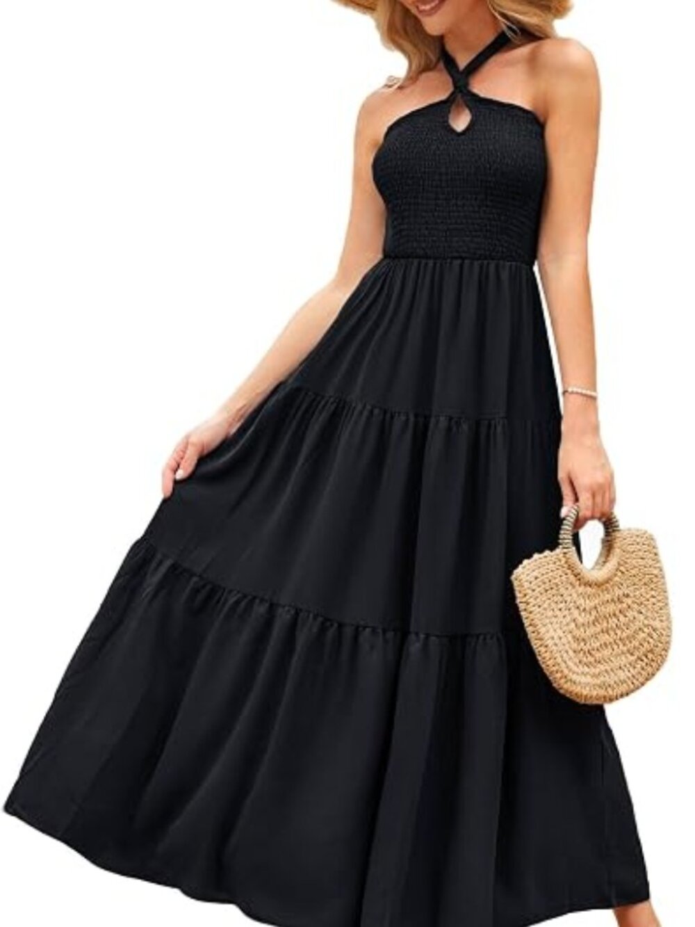 NWT, GRACE KARIN Women's Halter Neck Dresses Sleeveless Smocked Backless Cut Out